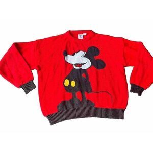 Vintage Disney Mickey and Co Mickey Mouse Sweater Adult Xl  Red‎ Black.      M1